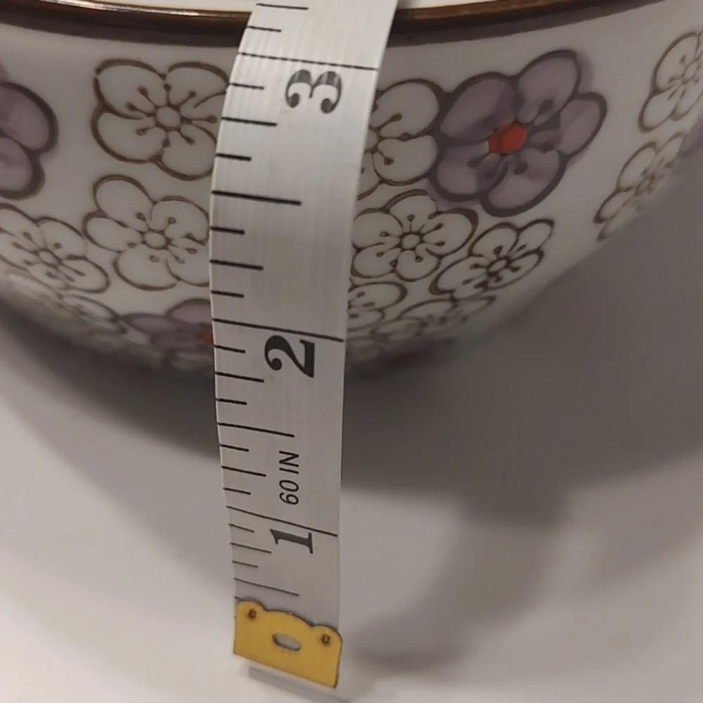 Floral Patterned Hand painted Yokohama Studios Ceramic Bowl White, Tan, Purple